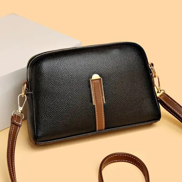 Herren Schultertasche Schwarz aus Leder mit Reißverschluss