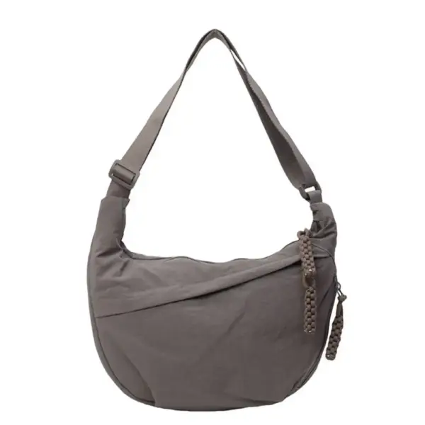 Schultertasche Grau aus Canvas in Halbmond-Form
