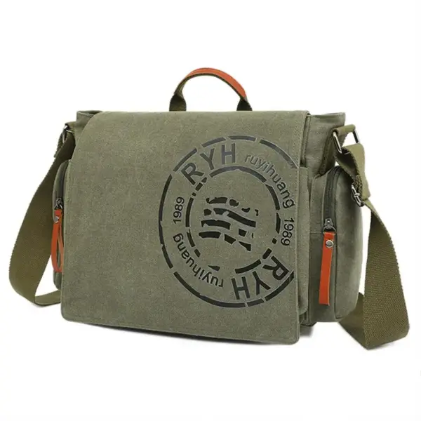 Crossbody Bag aus Canvas im Biker-Stil mit Klappe und Taschen – Bild 2