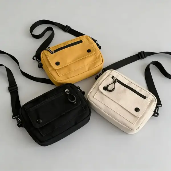 Schultertasche Weiß mit Klappentasche und Reißverschluss – Bild 2