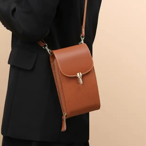Handy Schultertasche Damen aus Leder mit Klappe und Riemen – Bild 2