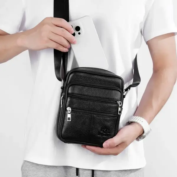 Handtasche mit Umhängegurt Herren aus Leder, Reißverschlussfächer – Bild 4