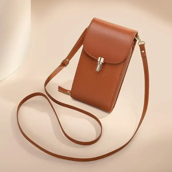 Handy Schultertasche Damen aus Leder mit Klappe und Riemen – Bild 3