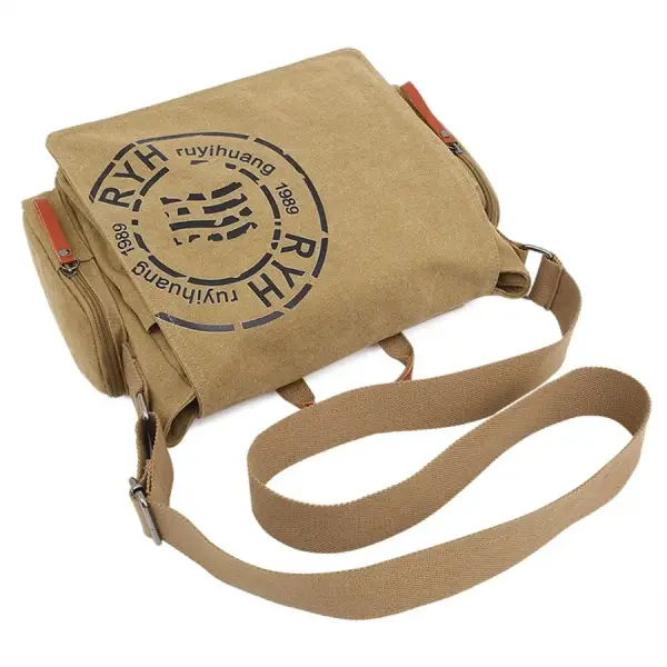 Crossbody Bag aus Canvas im Biker-Stil mit Klappe und Taschen – Bild 3