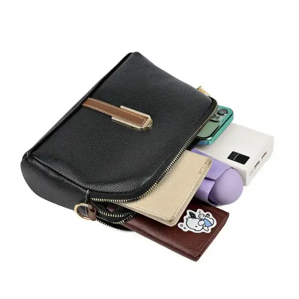 Herren Schultertasche Schwarz aus Leder mit Reißverschluss – Bild 4