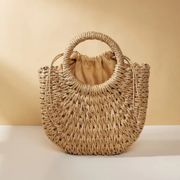 Umhängetasche Beige im Halbmond-Stil aus Stroh mit Henkeln – Bild 4