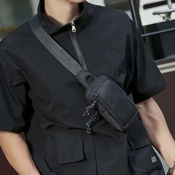 Schwarze Schultertasche Damen im Sling-Stil mit Netzrücken – Bild 6