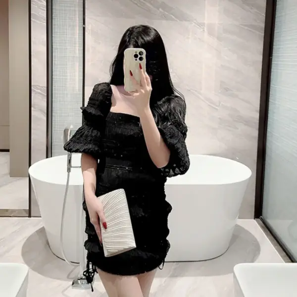 Umhängetasche Damen Kunstleder als Clutch mit Plissee und Kette – Bild 5