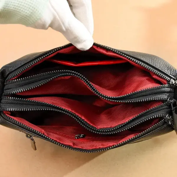 Umhängetasche aus Leder für Damen mit drei Reißverschlussfächern – Bild 5